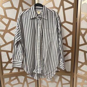 Anthropologie Maeve Women's Navy and White Striped Oversized Shirt